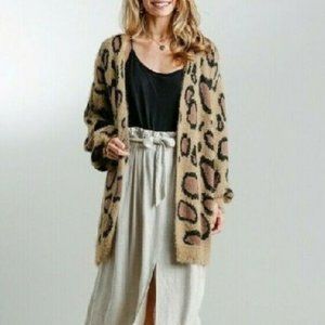 Open Cardigan Sweater Pockets Animal Print Taupe Mix S L  XL 1XL 2XL